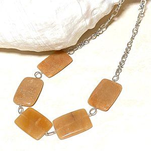 Orange Aventurine Flat Lay Collar Necklace, Geometric Genuine Gemstone Statement